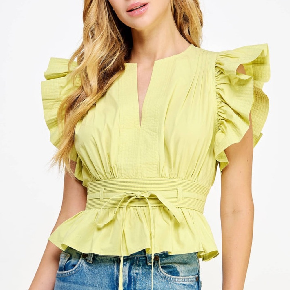Strut & Bolt Women’s Green/Yellow Ruffled Blouse - Size S